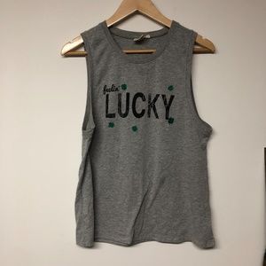 Anthropologie White Crow Feeling Lucky Shamrock Muscle Tee
